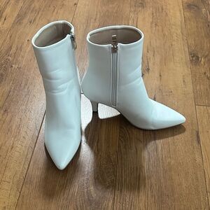 White Pointed Toe Ankle Boots with Side Zip